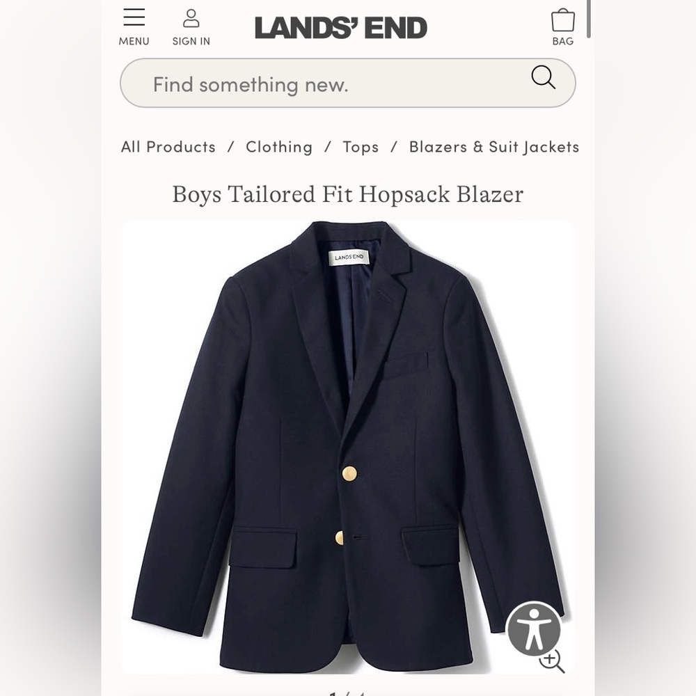 Lands End Boys Tailored Fit Hopsack Blazer in Navy, New with Tags, Size 10